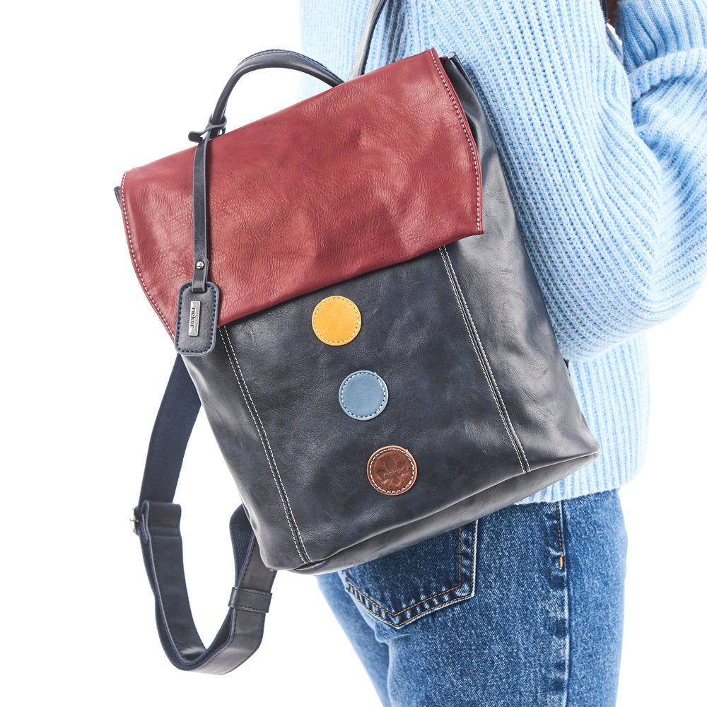 Rieker H1357-14 Ocean Navy & Red Back Pack, front view.