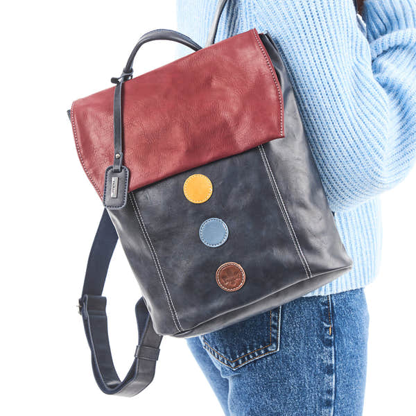 Rieker H1357-14 Ocean Navy & Red Back Pack, front view.