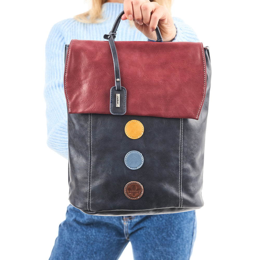 Rieker H1357-14 Ocean Navy & Red Back Pack, lifestyle view 3 of 4.