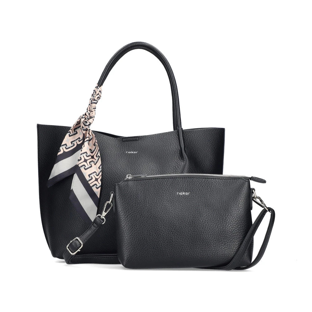 Rieker H1399-00 Black Handbag, front three-quarter view.
