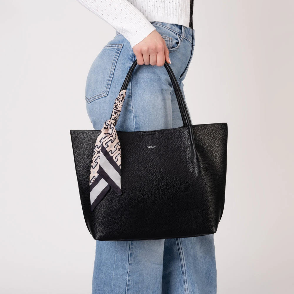 Rieker H1399-00 Black Handbag, front view.