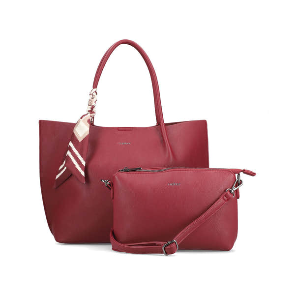 Rieker H1399-35 Burgundy Shopper Bag with Matching Cross Body Bag, front three-quarter view.