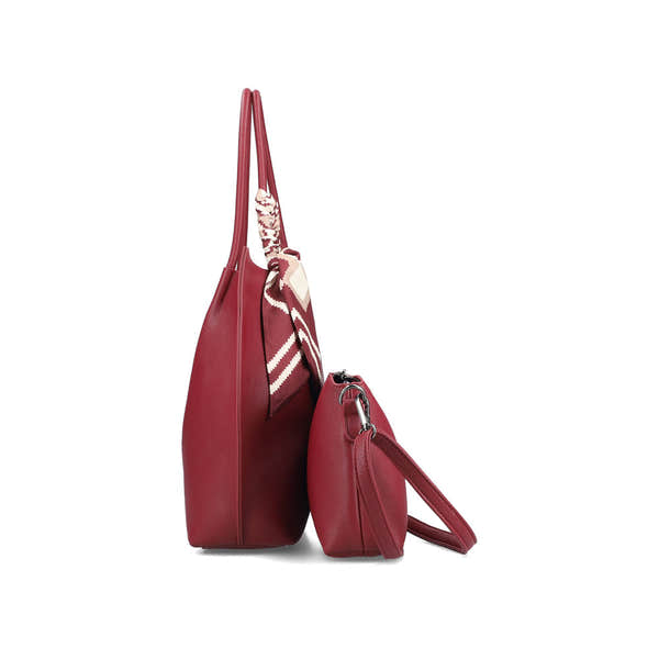 Rieker H1399-35 Burgundy Shopper Bag with Matching Cross Body Bag, rear three-quarter view.