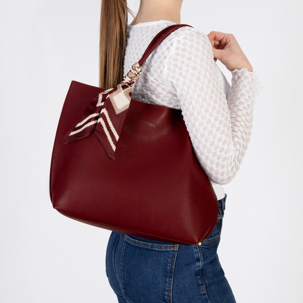 Rieker H1399-35 Burgundy Shopper Bag with Matching Cross Body Bag, lifestyle view 4 of 9.