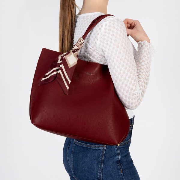 Rieker H1399-35 Burgundy Shopper Bag with Matching Cross Body Bag, lifestyle view 5 of 9.