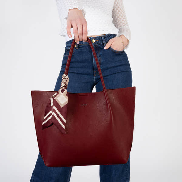 Rieker H1399-35 Burgundy Shopper Bag with Matching Cross Body Bag, lifestyle view 7 of 9.