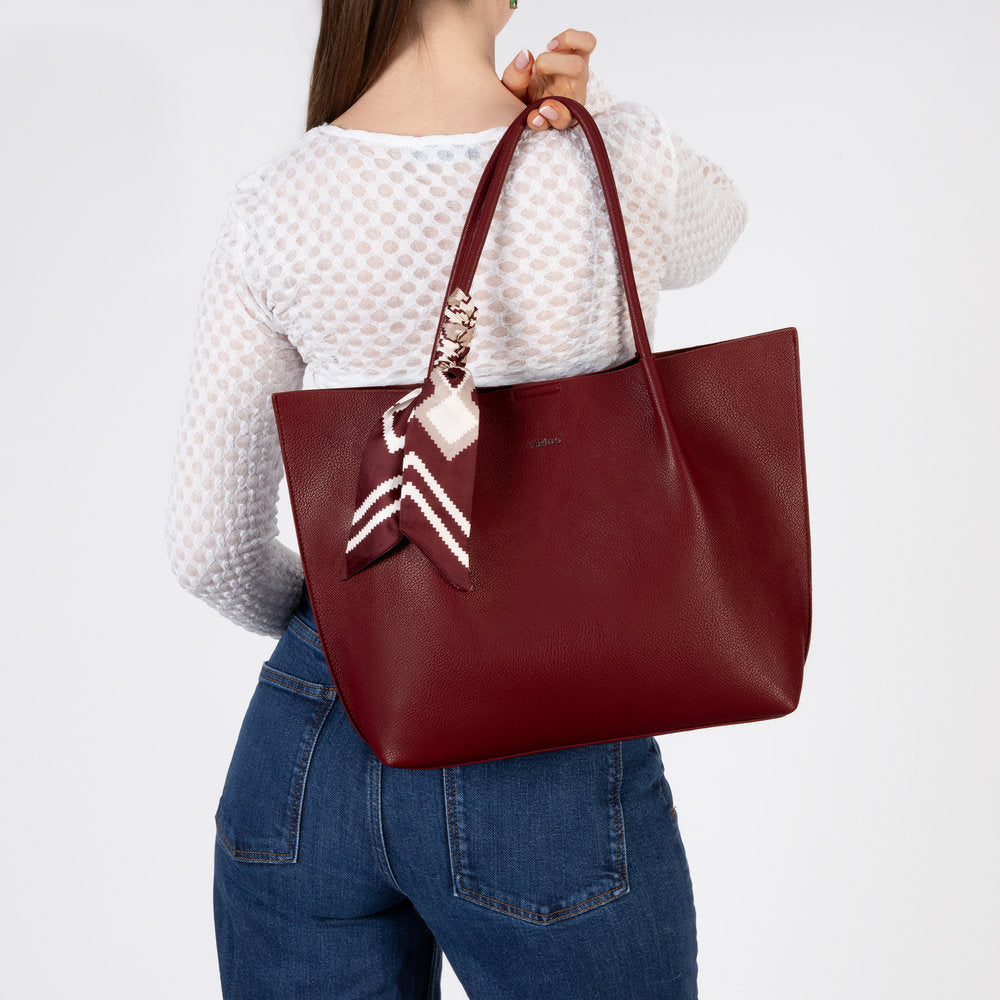 Rieker H1399-35 Burgundy Shopper Bag with Matching Cross Body Bag, lifestyle view 8 of 9.