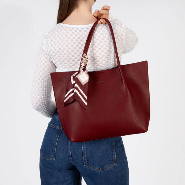 Rieker H1399-35 Burgundy Shopper Bag with Matching Cross Body Bag, lifestyle view 8 of 9.