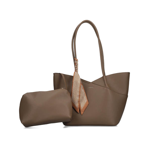 Rieker H1559-65 Taupe Shopper Bag with Matching Pouch, front three-quarter view.