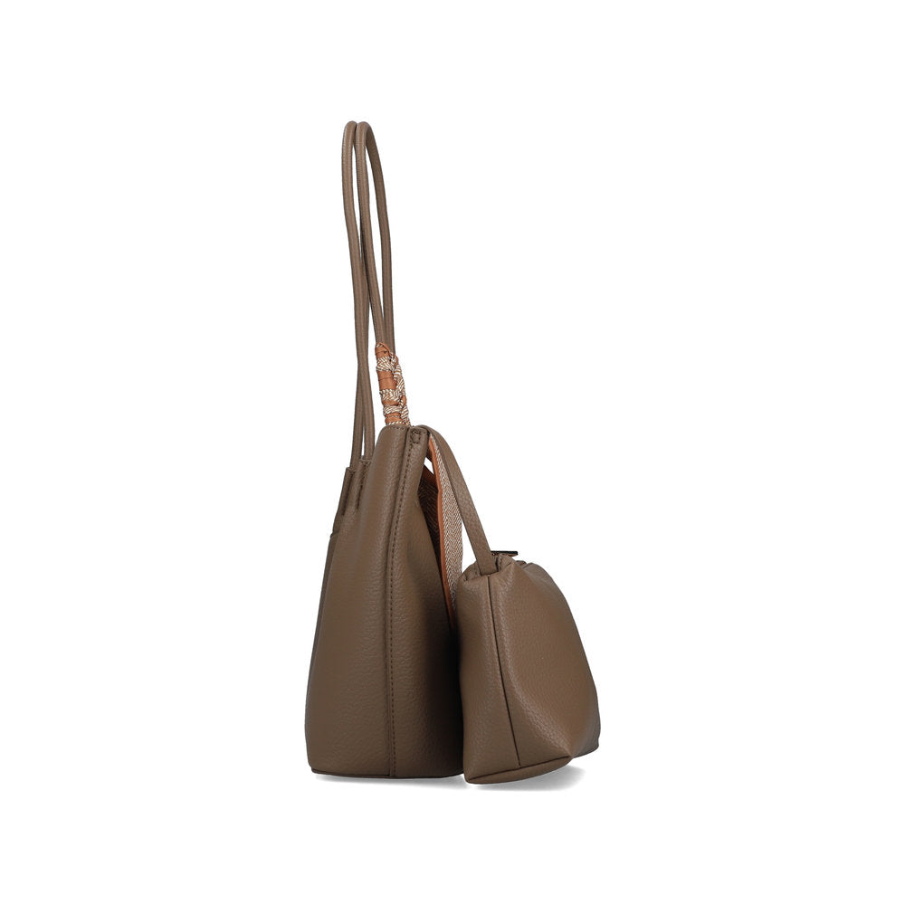 Rieker H1559-65 Taupe Shopper Bag with Matching Pouch, rear three-quarter view.