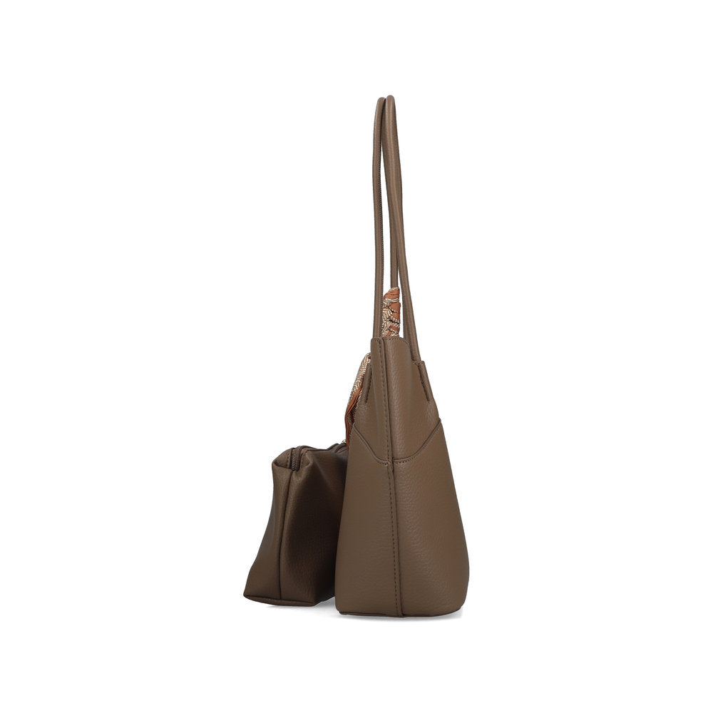Rieker H1559-65 Taupe Shopper Bag with Matching Pouch, top view.