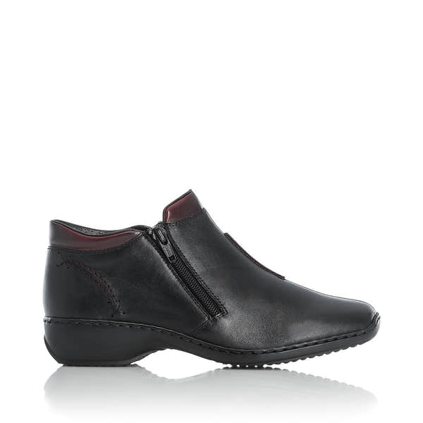 Rieker L3882-00 women's black leather zip up ankle boots, opposite side view.