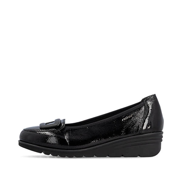 Rieker L5362-00 women's black slip on shoes, inner side view.
