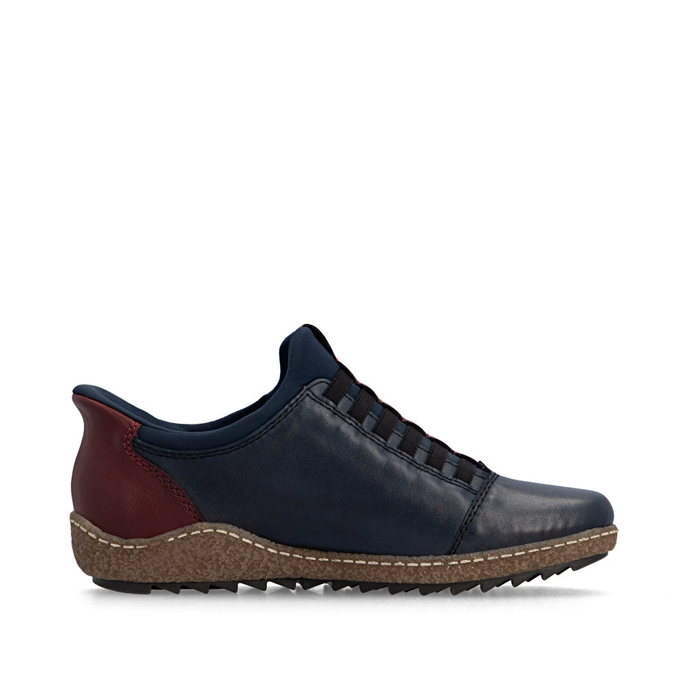 Rieker L7562-14 women's multi leather water resistant elasticated shoes, outer side view.