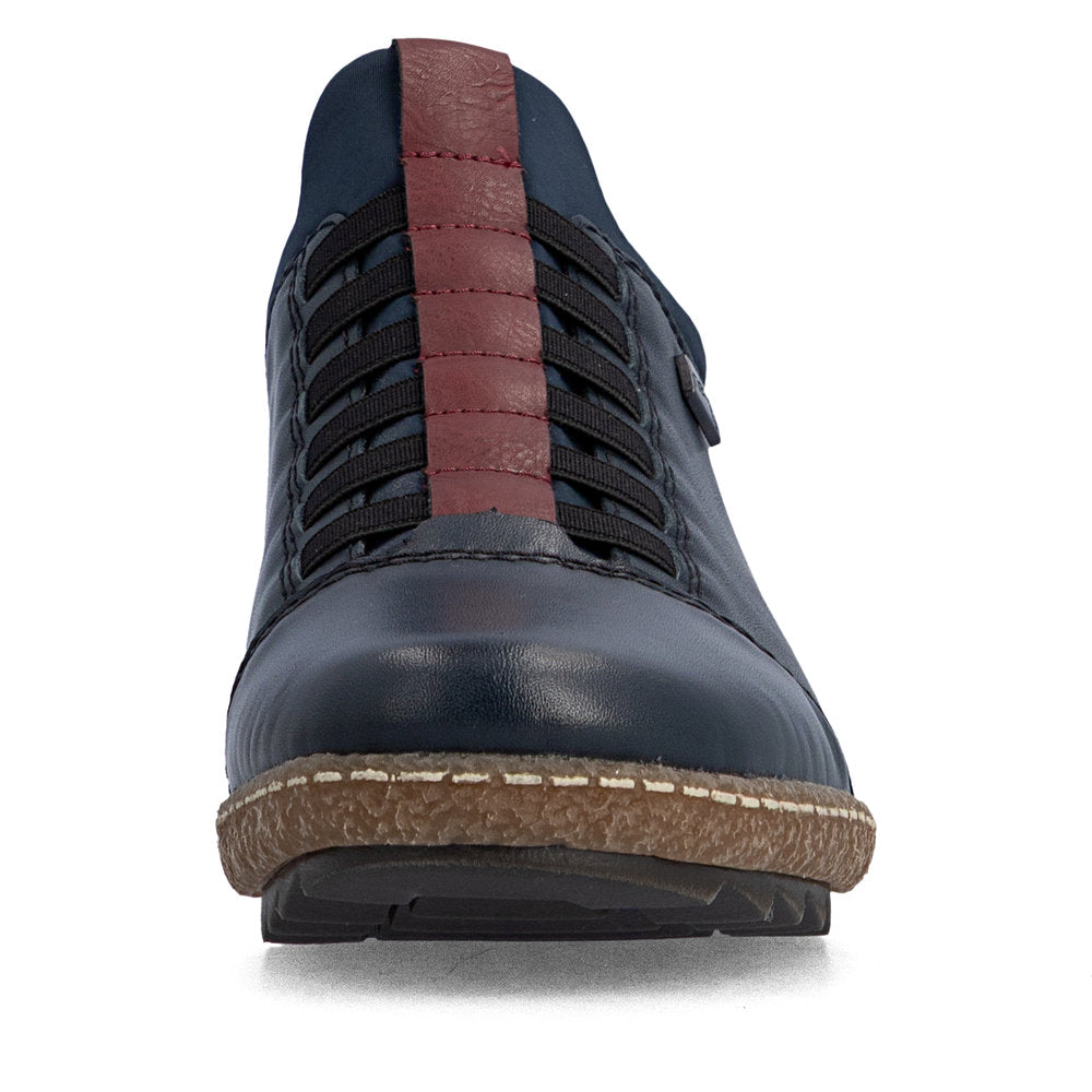 Rieker L7562-14 women's multi leather water resistant elasticated shoes, front view.