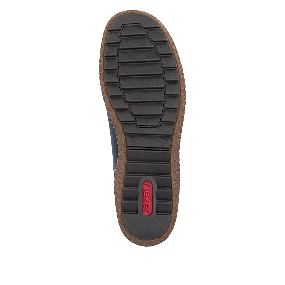 Rieker L7562-14 women's multi leather water resistant elasticated shoes, sole and tread view.