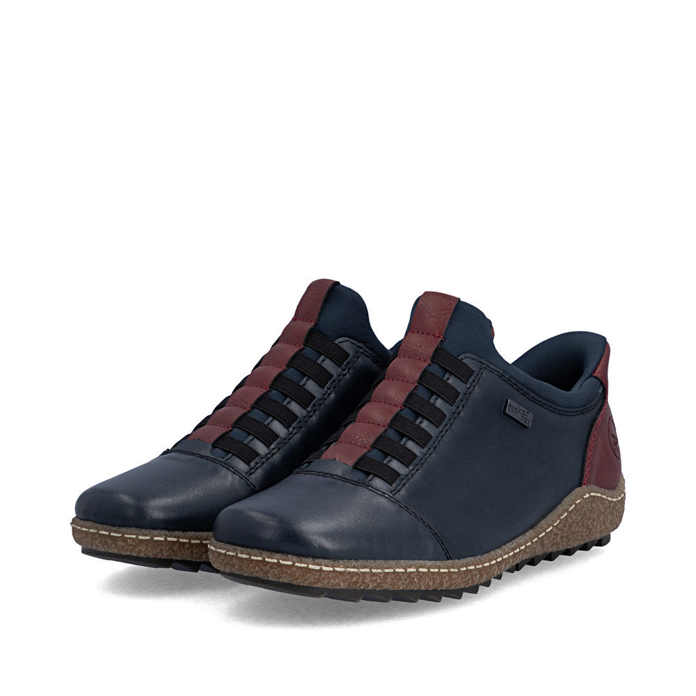 Rieker L7562-14 women's multi leather water resistant elasticated shoes, paired three-quarter view.