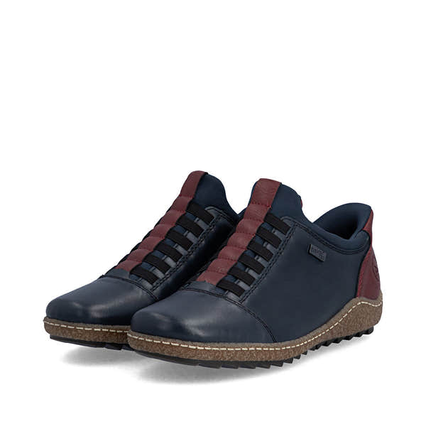 Rieker L7562-14 women's multi leather water resistant elasticated shoes, paired three-quarter view.