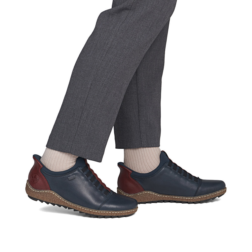 Rieker L7562-14 women's multi leather water resistant elasticated shoes, on-foot lifestyle view.