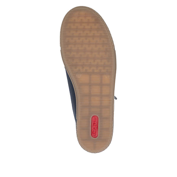 Rieker L9700-14 women's navy zip & lace trainers, sole and tread view.