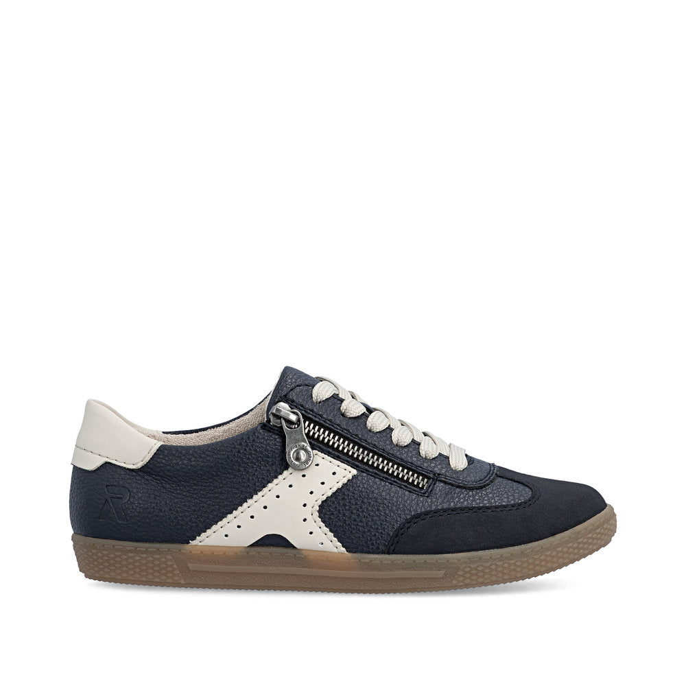 Rieker L9700-14 women's navy zip & lace trainers, opposite side view.