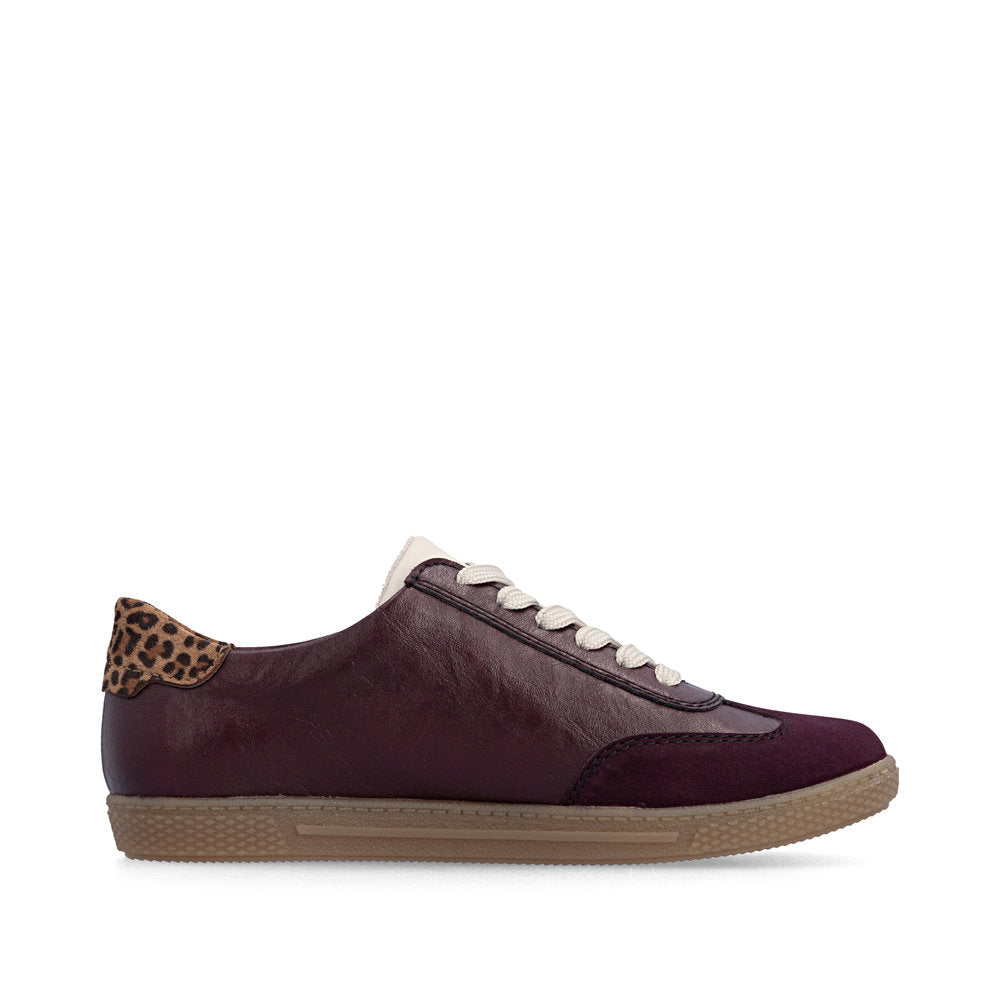 Rieker L9700-30 women's brown zip & lace trainers, outer side view.