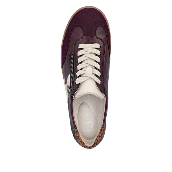 Rieker L9700-30 women's brown zip & lace trainers, top view.