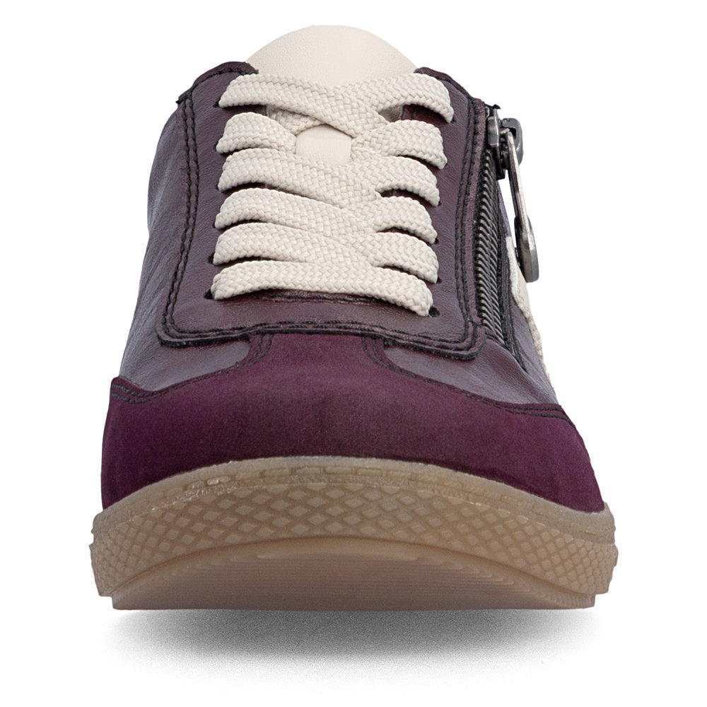 Rieker L9700-30 women's brown zip & lace trainers, front view.