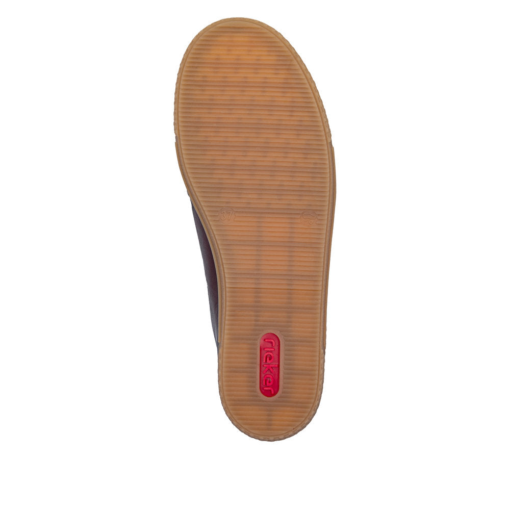 Rieker L9700-30 women's brown zip & lace trainers, sole and tread view.