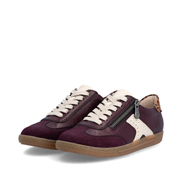Rieker L9700-30 women's brown zip & lace trainers, paired three-quarter view.