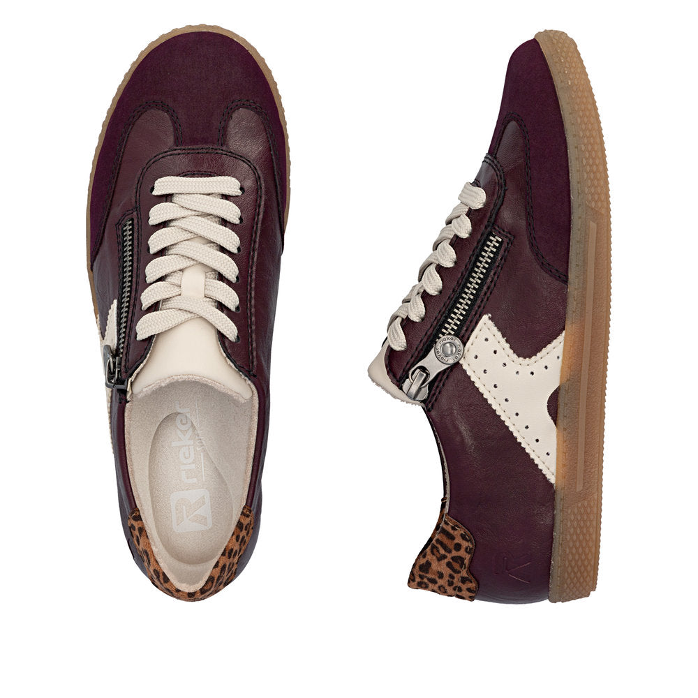 Rieker L9700-30 women's brown zip & lace trainers, two-angle product view.
