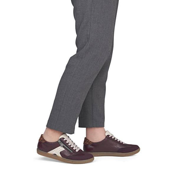 Rieker L9700-30 women's brown zip & lace trainers, on-foot lifestyle view.