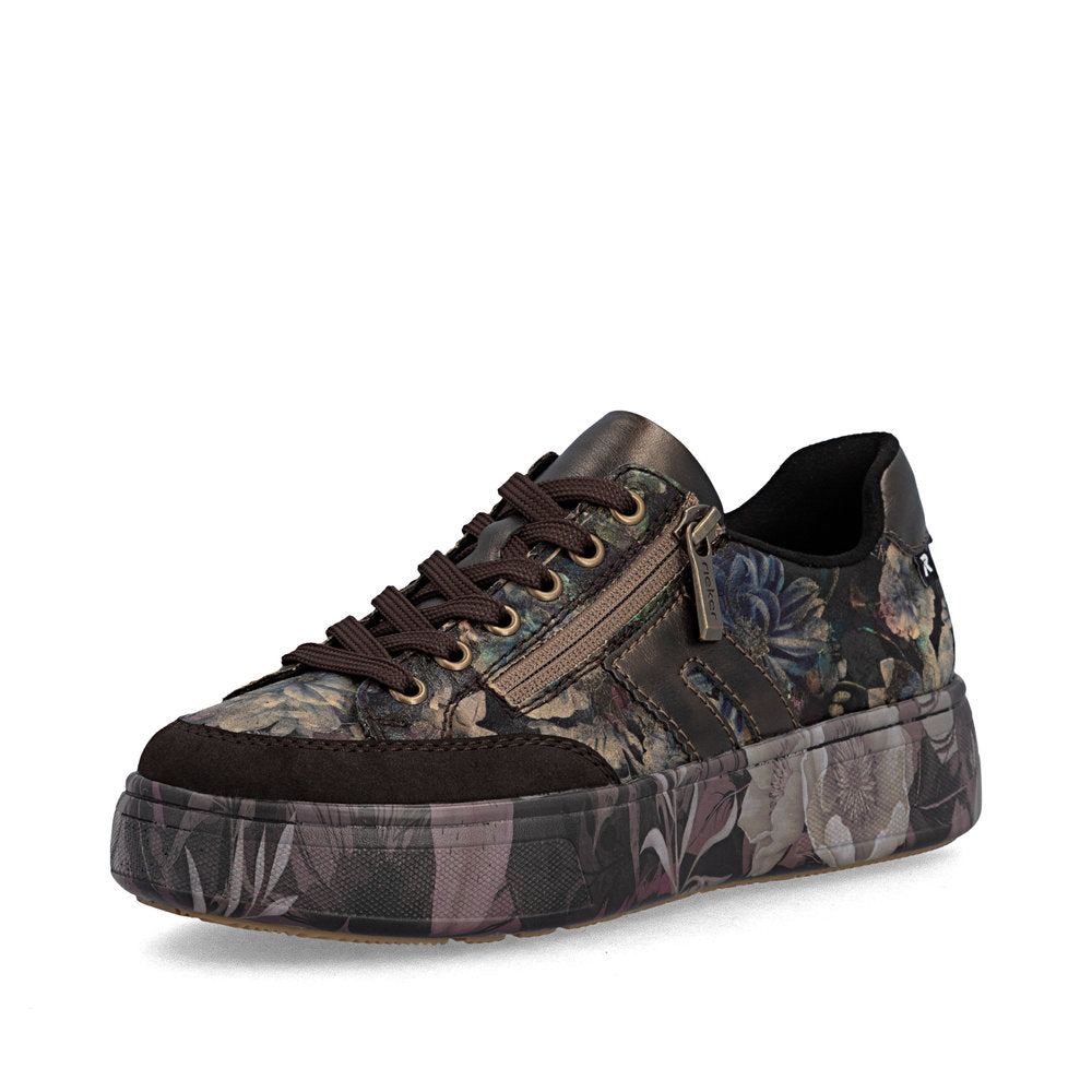 Rieker M7711-26 women's multi zip & lace trainers, front three-quarter view.