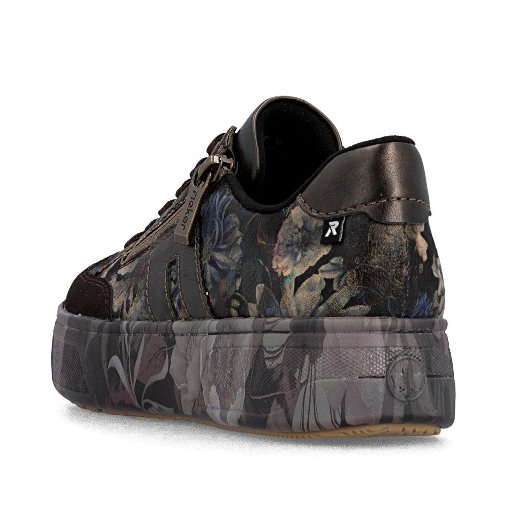 Rieker M7711-26 women's multi zip & lace trainers, rear three-quarter view.