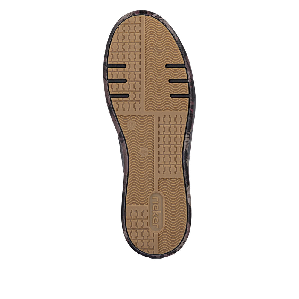 Rieker M7711-26 women's multi zip & lace trainers, sole and tread view.
