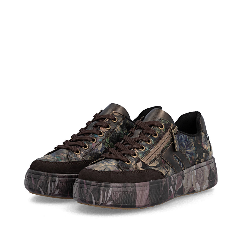 Rieker M7711-26 women's multi zip & lace trainers, paired three-quarter view.