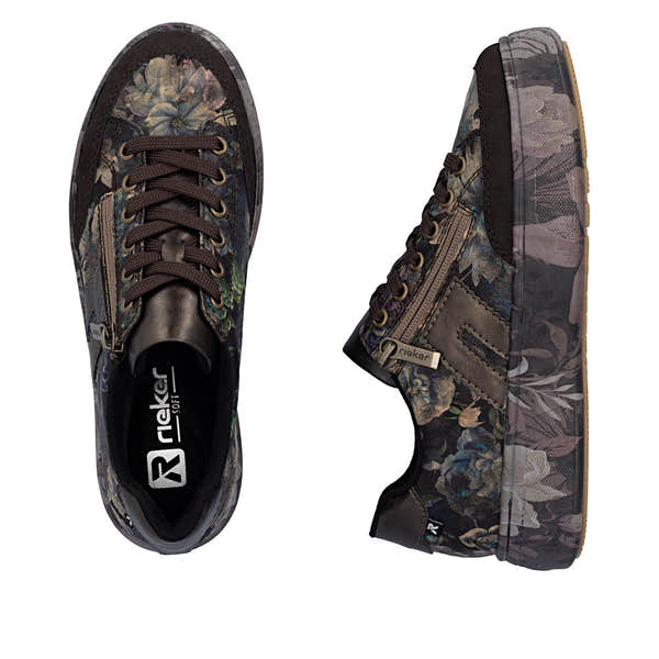 Rieker M7711-26 women's multi zip & lace trainers, two-angle product view.