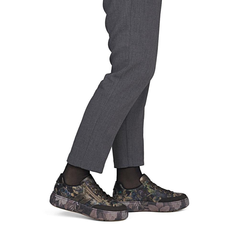 Rieker M7711-26 women's multi zip & lace trainers, on-foot lifestyle view.