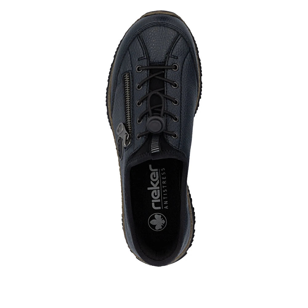 Rieker N3267-15 Ready2Go Ladies Blue Slip On Shoes, top view.