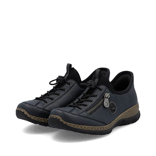 Rieker N3267-15 Ready2Go Ladies Blue Slip On Shoes, paired three-quarter view.
