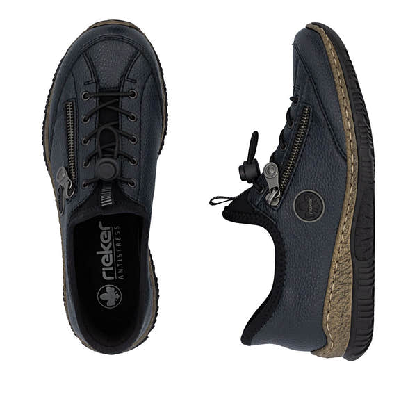 Rieker N3267-15 Ready2Go Ladies Blue Slip On Shoes, two-angle product view.