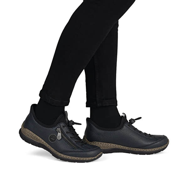 Rieker N3267-15 Ready2Go Ladies Blue Slip On Shoes, on-foot lifestyle view.