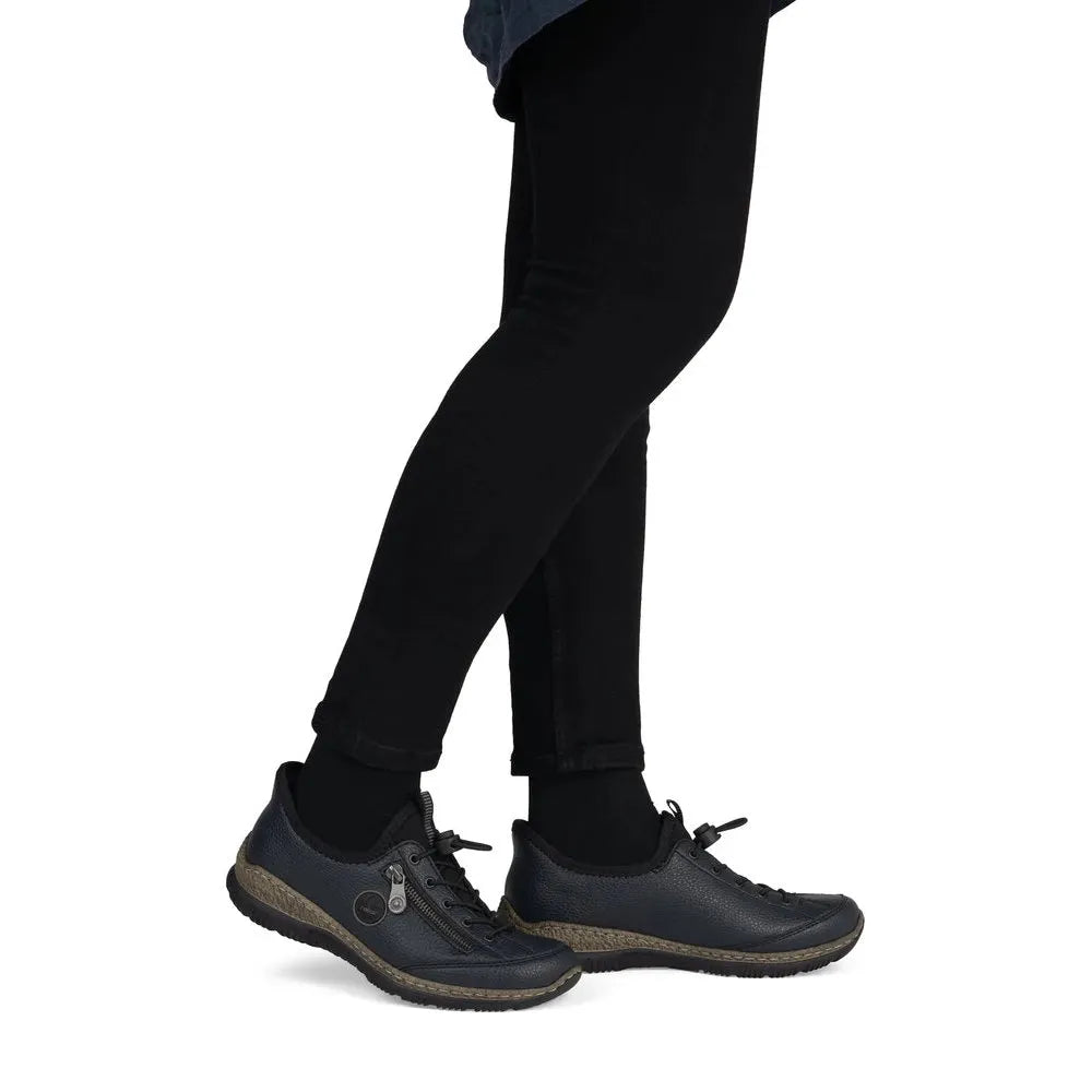 Rieker N3267-15 Ready2Go Ladies Blue Slip On Shoes, on-foot lifestyle view.