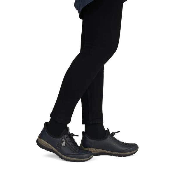 Rieker N3267-15 Ready2Go Ladies Blue Slip On Shoes, on-foot lifestyle view.