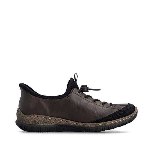 Rieker N3267-25 women's black elasticated shoes, outer side view.