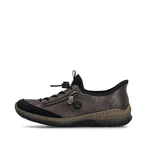 Rieker N3267-25 women's black elasticated shoes, inner side view.