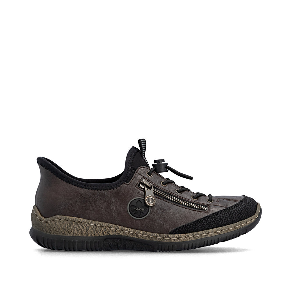 Rieker N3267-25 women's black elasticated shoes, opposite side view.