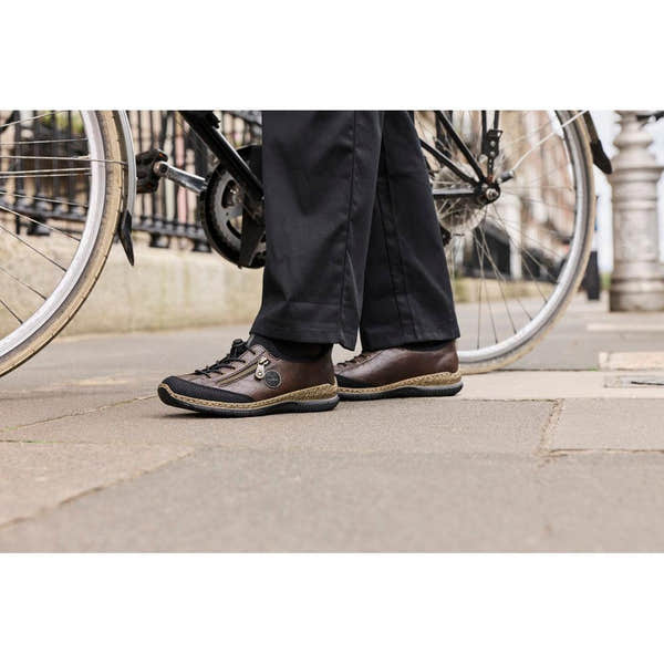 Rieker N3267-25 women's black elasticated shoes, lifestyle view 4 of 7.