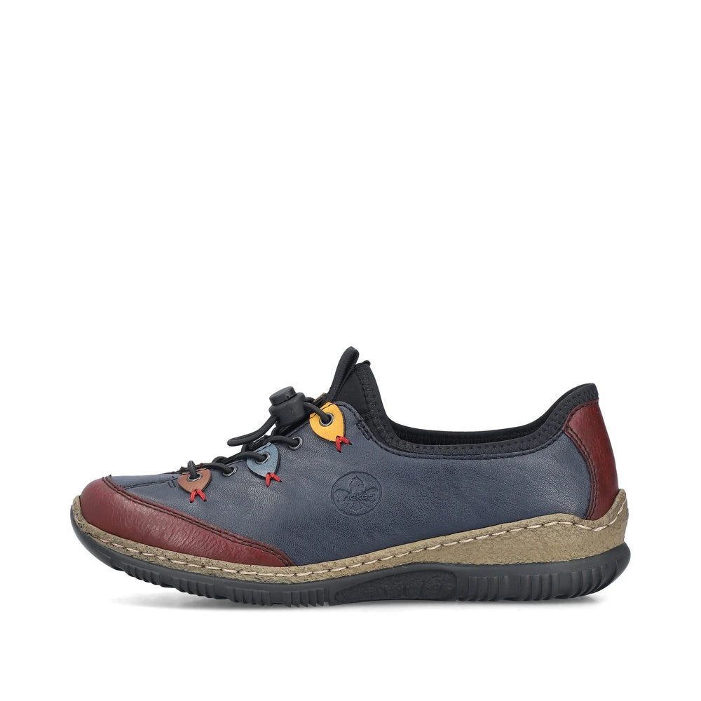 Rieker N3271-35 women's blue combination slip on shoes, inner side view.