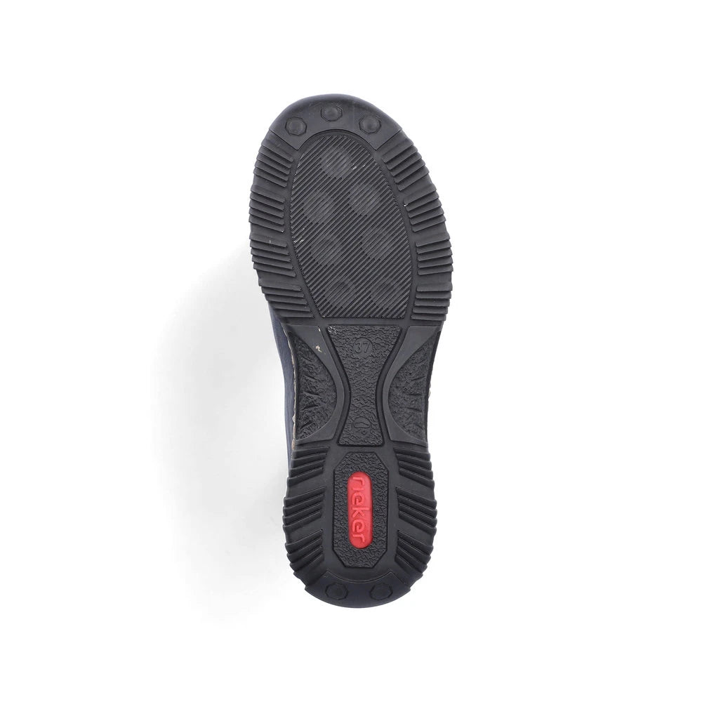 Rieker N3271-35 women's blue combination slip on shoes, sole and tread view.